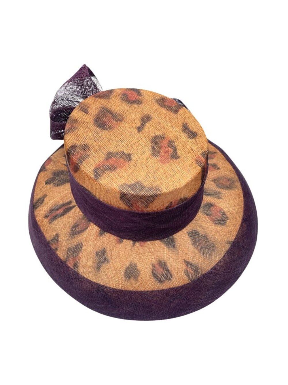 August Hat Co Leopard Print Fascinator Cocktail Hat  Brown Mesh Bow  OS New